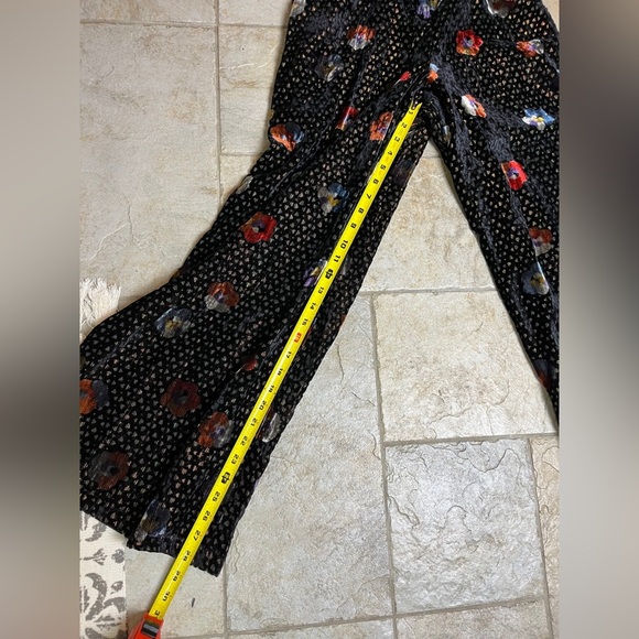 Anthropologie NWT Eva Franco Sz 0 Velvet Wide Leg Pants Black Motif Floral Glam - Picture 16 of 16
